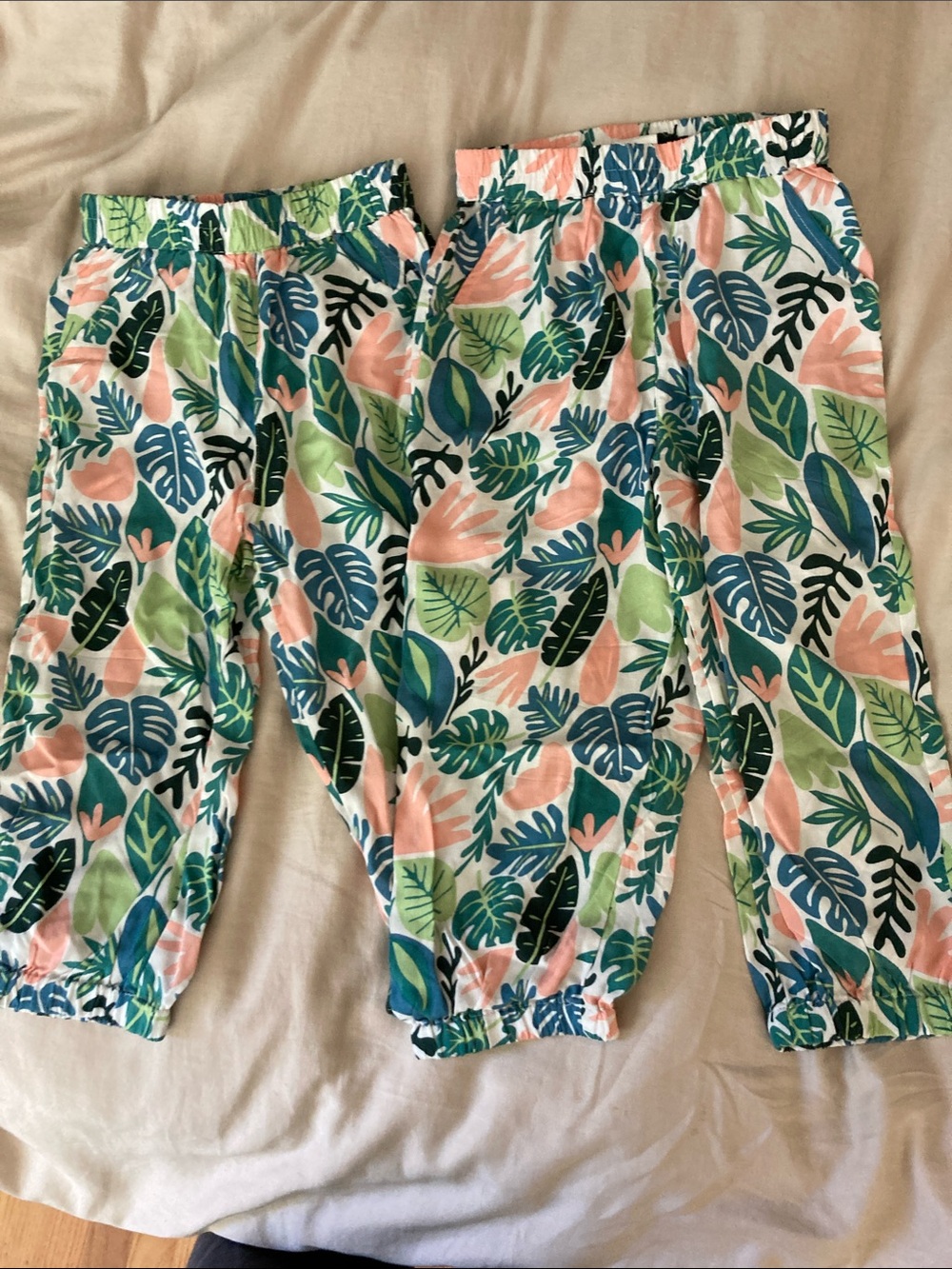 2 pairs Kids Tropical Leaf Print Pants - Green & Pink